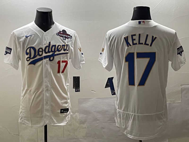 Men Los Angeles Dodgers #17 Kelly White Gold Elite 2025 Nike MLB Jersey style 7